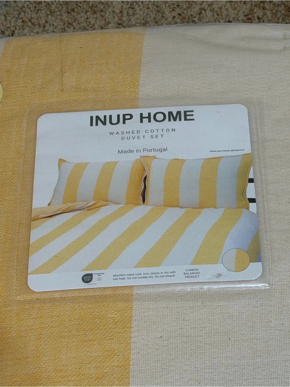Inup Home Yellow and White Striped Washed Cotton Duvet Set